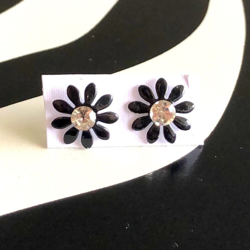 4 for $20 Floral Stud Earrings in Black and Silver